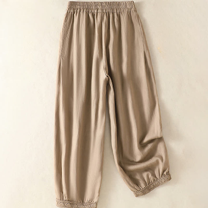 Buddha Stones Summer Casual Boho Solid Capri Pants Women's Straight Leg Pants With Pockets - image 1