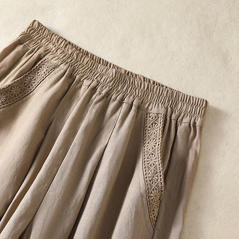 Buddha Stones Summer Casual Boho Solid Capri Pants Women's Straight Leg Pants With Pockets - image 2
