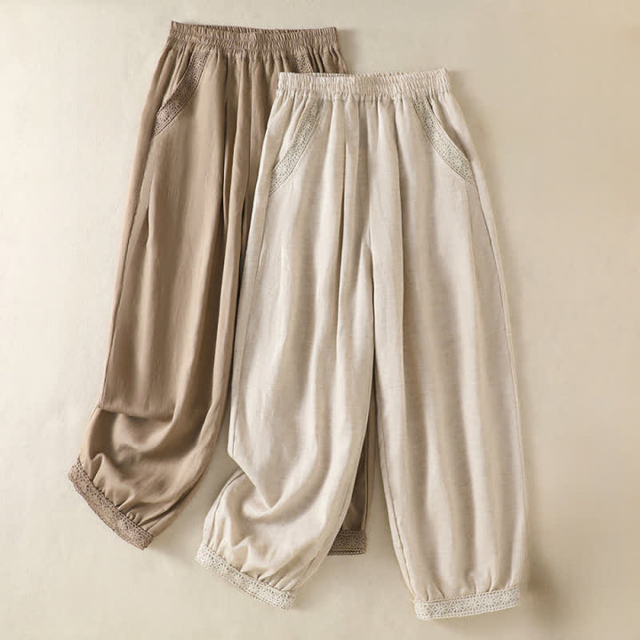 Buddha Stones Summer Casual Boho Solid Capri Pants Women's Straight Leg Pants With Pockets - image 14