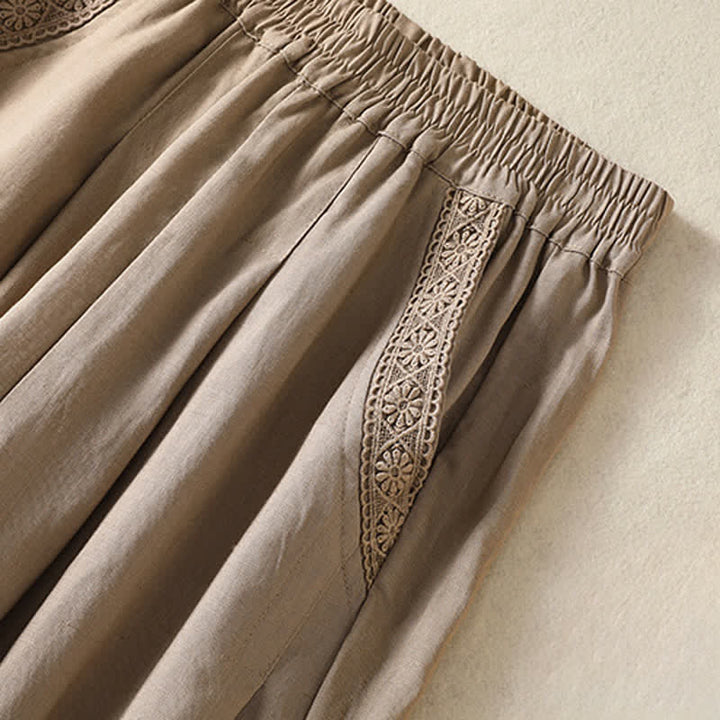 Buddha Stones Summer Casual Boho Solid Capri Pants Women's Straight Leg Pants With Pockets - image 4