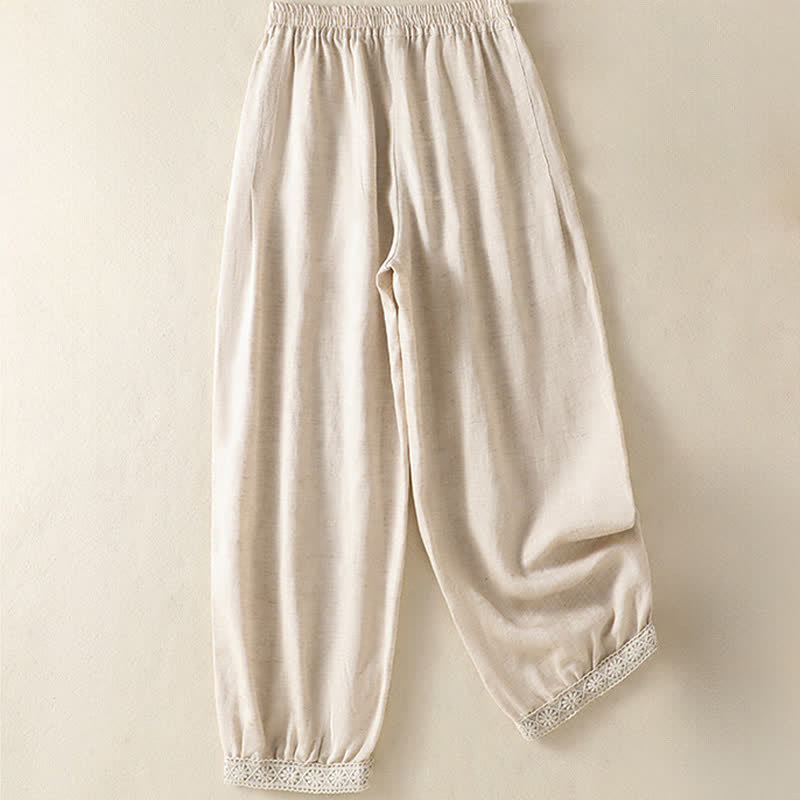 Buddha Stones Summer Casual Boho Solid Capri Pants Women's Straight Leg Pants With Pockets - image 7