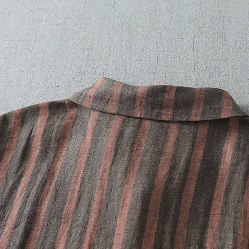 Buddha Stones Summer Casual Vintage Button-Up Striped Women's Short Sleeve Dresses With Pocket - image 7