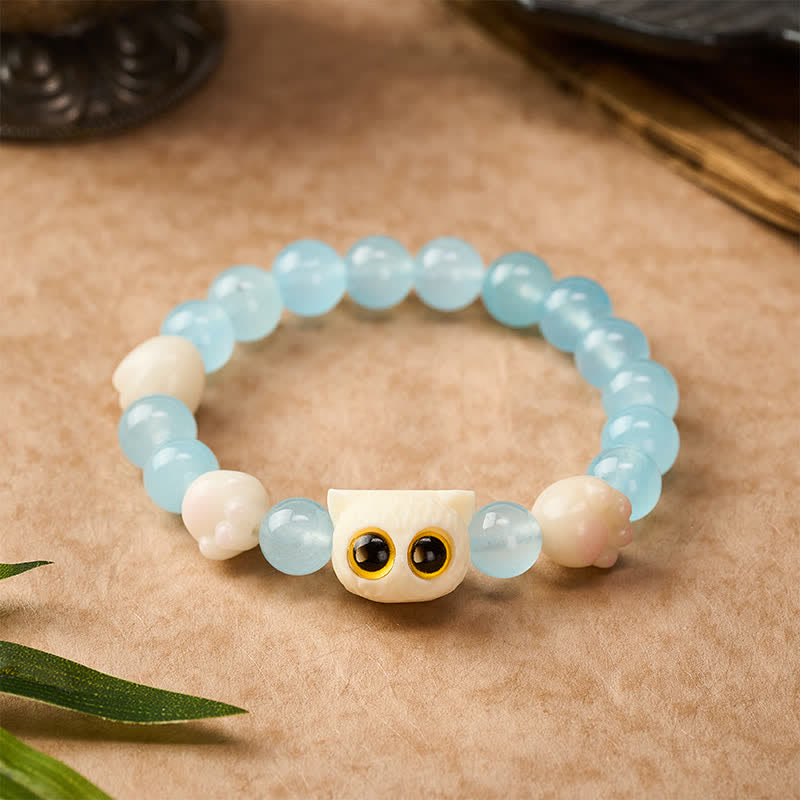 Buddha Stones Blue Chalcedony Hand Carved Cat Purity Bead Bracelet - Yellow-eyed Cat (Wrist Circumference: 16–17 cm) - Blue Chalcedony (Creative ♥ Optimism) - image 11