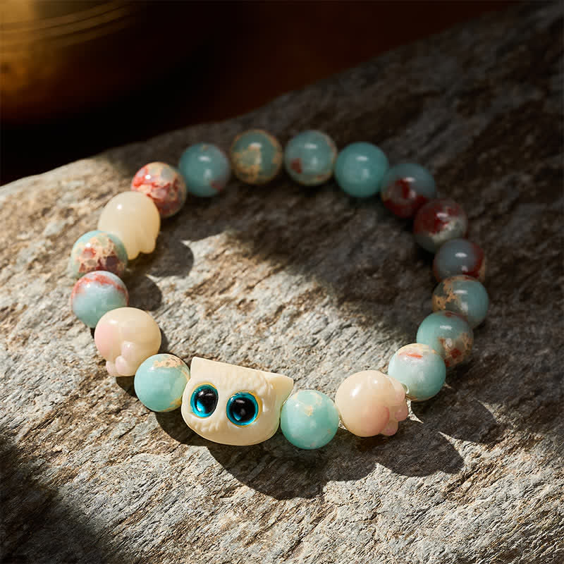 Buddha Stones Shoushan Stone Hand-Carved Cat Purity Relief Bead Bracelet - image 2