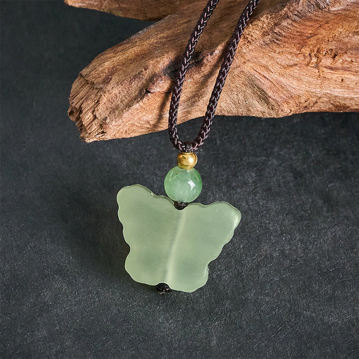 Buddha Stones Xiuyan Jade Butterfly Transformation Hand Carved Pendant Necklace - image 4