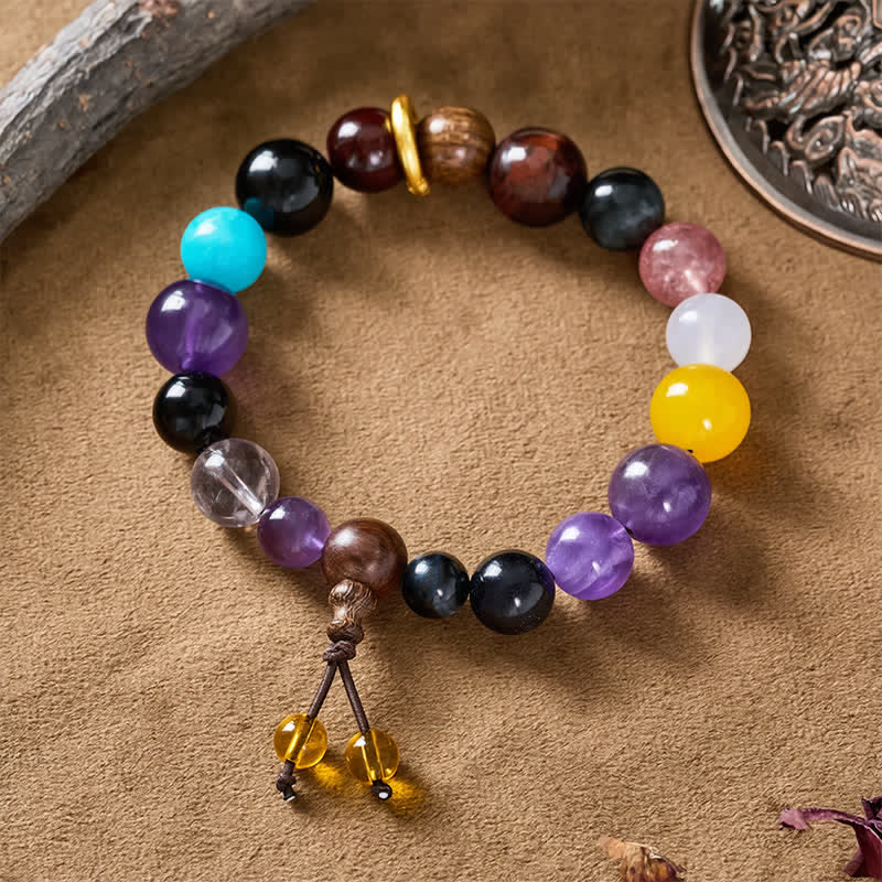 Buddha Stones 18 Beads Amethyst Tiger's Eye Tibetan Balance Bracelet - image 2
