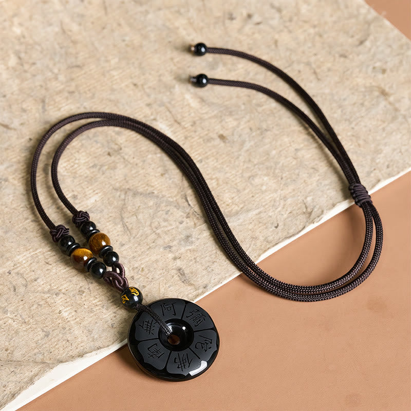 Buddha Stones Black Obsidian Namo Ami Peace Buckle Protection Engraved Necklace - image 3