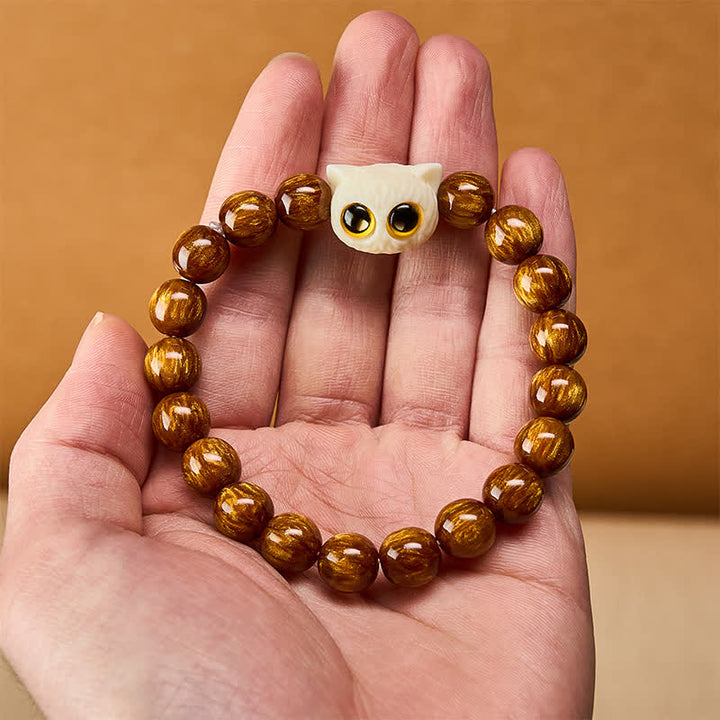 Buddha Stones Yellow Resin Beads Ivory Fruit Cat Wisdom Bracelet - image 5