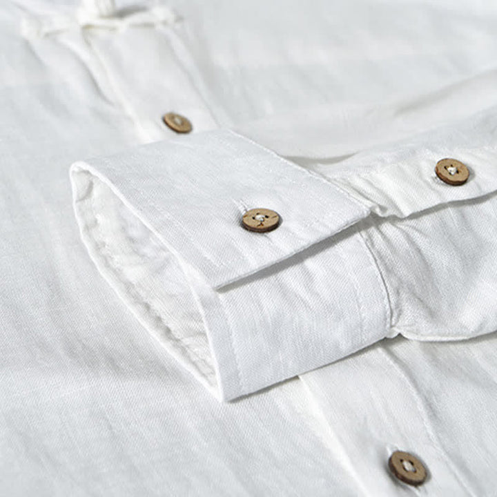 Buddha Stones Fall Casual Tang Style Mandarin Collar Solid Men's Long Sleeve Shirts - image 19