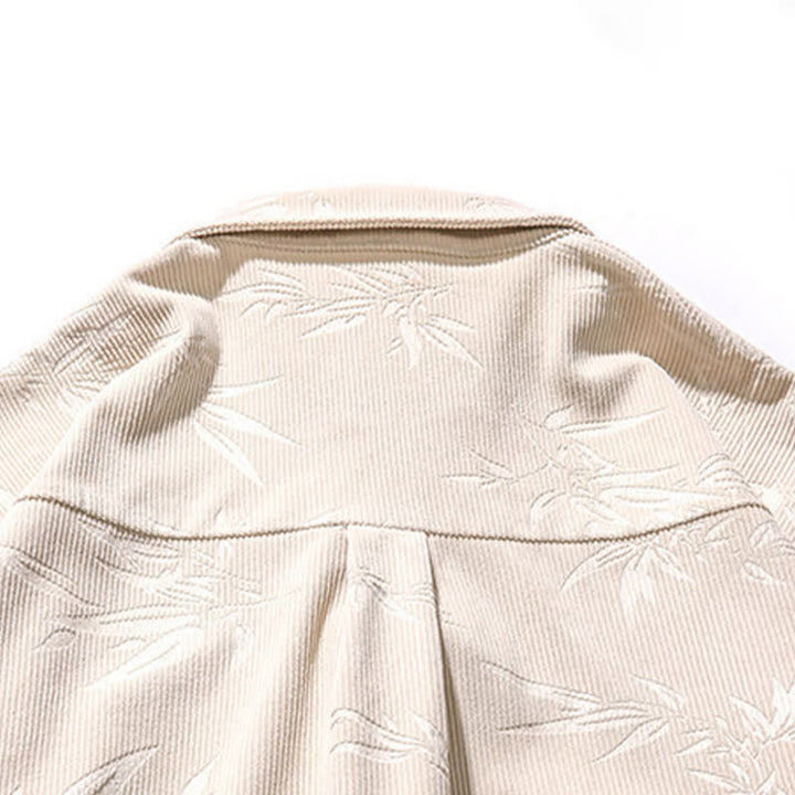 Buddha Stones Fall Winter Tang Style Frog Button Bamboo Print Corduroy Men's Long Sleeve Shirts - image 44
