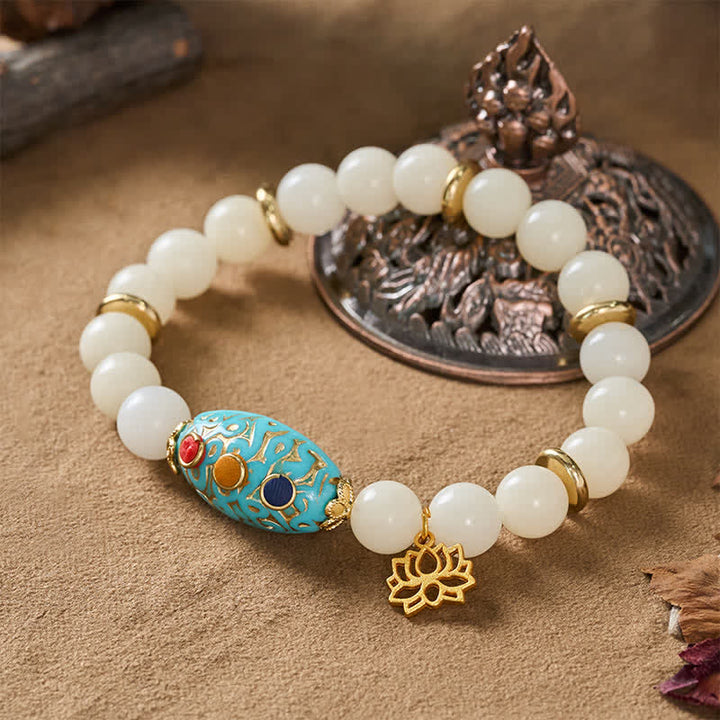 Buddha Stones Bodhi Seed Turquoise Lotus Enlightenment Bracelet - image 2