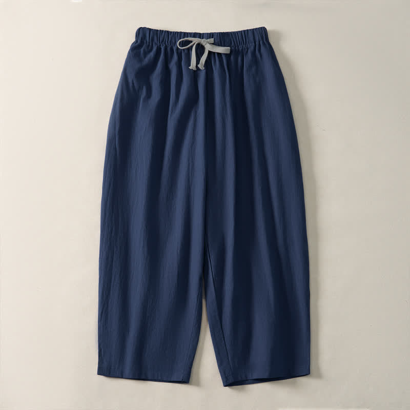 Buddha Stones Summer Casual Drawstring Solid Cropped Pants Men's Harem Pants With Pockets - MidnightBlue - US/UK/AU54, EU64 (9XL) - image 0