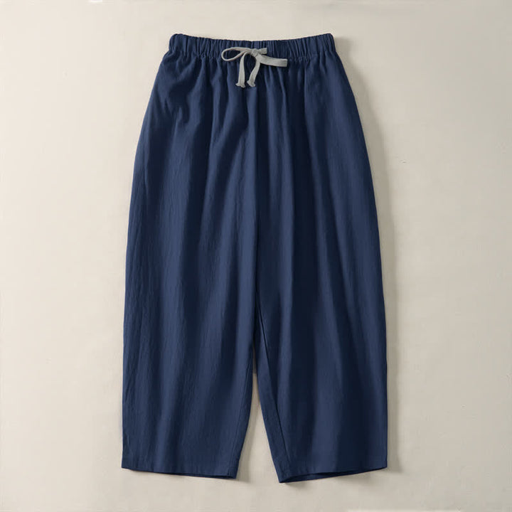 Buddha Stones Summer Casual Drawstring Solid Cropped Pants Men's Harem Pants With Pockets - MidnightBlue - US/UK/AU54, EU64 (9XL) - image 0