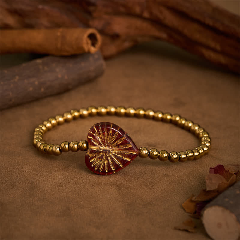 Buddha Stones Titanium Steel Liuli Heart Beaded Strength Bracelet - image 8