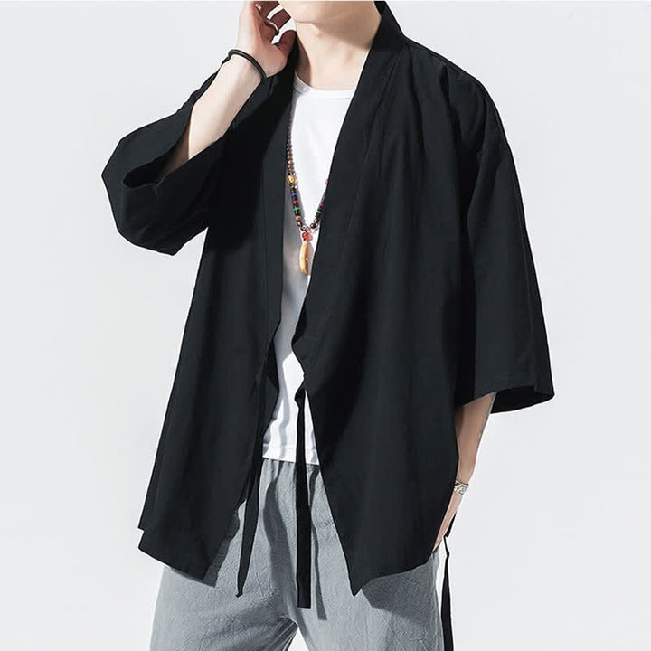 Buddha Stones Summer Casual Minimalist Drawstring Solid Elbow-Length Sleeve Men's Kimono - image 7