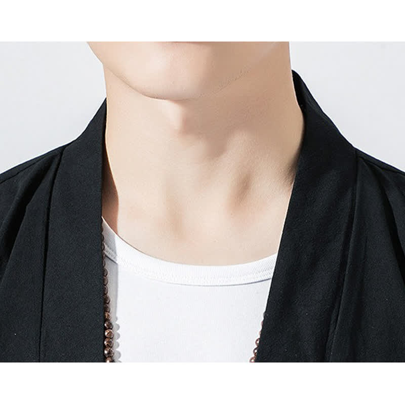 Buddha Stones Summer Casual Minimalist Drawstring Solid Elbow-Length Sleeve Men's Kimono - image 9