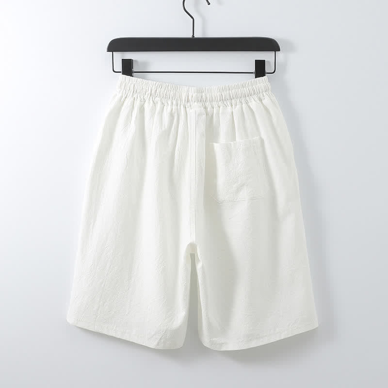 Buddha Stones 2Pcs Summer Meditation Tang Style Drawstring Solid Cotton Linen Short Sleeve Shirt Shorts Men's Meditation Cloth With Pockets - image 16