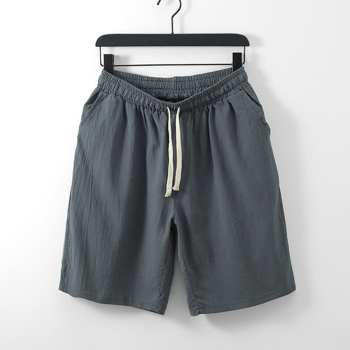 Buddha Stones 2Pcs Summer Meditation Tang Style Drawstring Solid Cotton Linen Short Sleeve Shirt Shorts Men's Meditation Cloth With Pockets - image 8