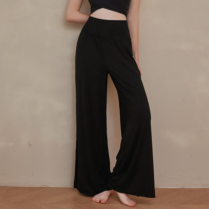 Buddha Stones Casual Plain High Waist Elastic Women's Wide Leg Pants - Black - US8-10，UK/AU12-14，EU40-42 (XL) - image 12