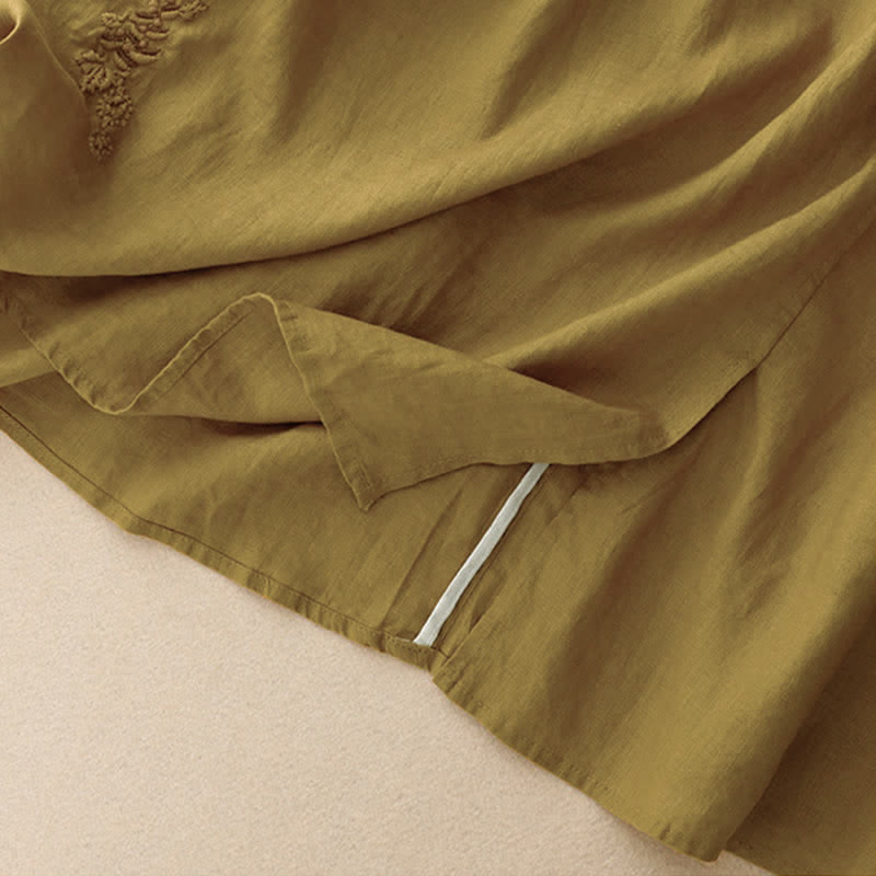 Buddha Stones Vintage Solid Embroidery Drawstring Women's Skirt With Pockets - image 25