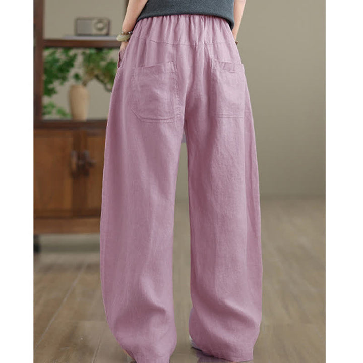 Buddha Stones Casual Plain Cotton Women's Wide Leg Pants With Pockets - image 8
