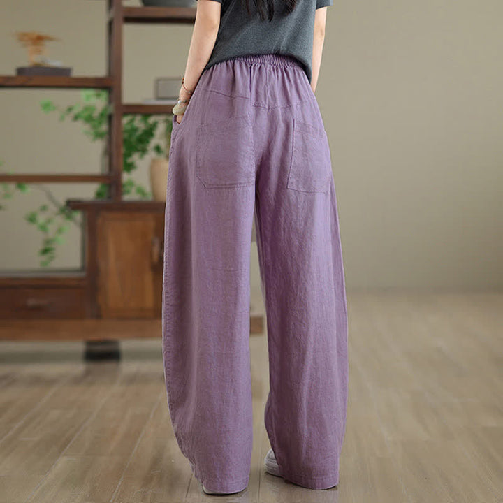 Buddha Stones Casual Plain Cotton Women's Wide Leg Pants With Pockets - image 2