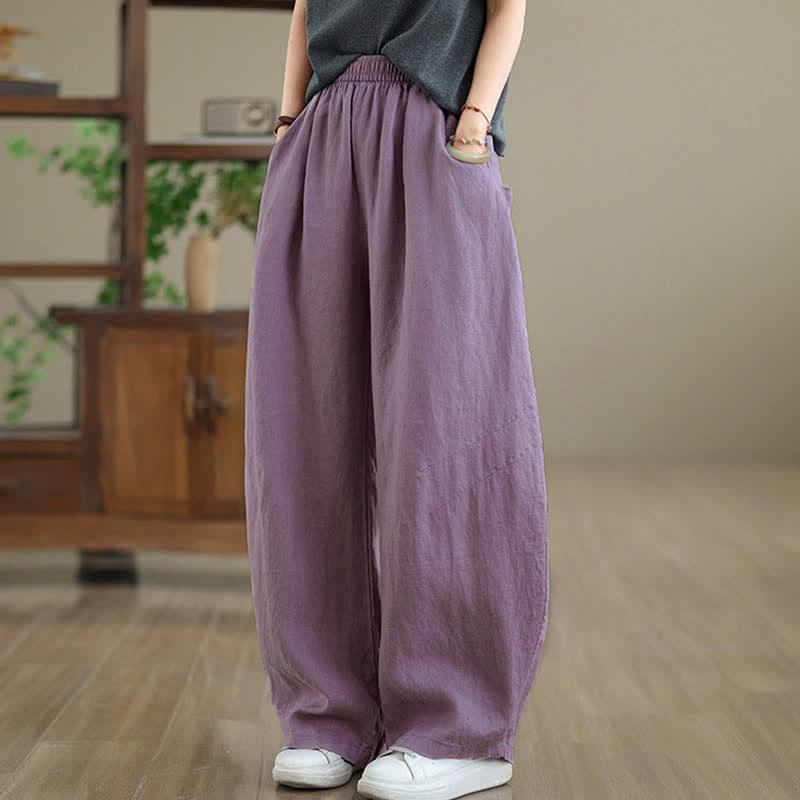 Buddha Stones Casual Plain Cotton Women's Wide Leg Pants With Pockets - image 1