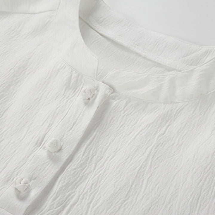 Buddha Stones Summer Tang Style Casual Mandarin Collar Embroidery Crane Men's Short Sleeve Shirts - image 5