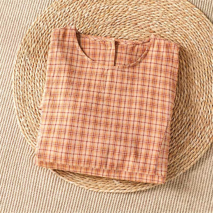 Buddha Stones Summer Casual Vintage Plaid Women's Three-Quarter Sleeve Dress With Pocket - image 2