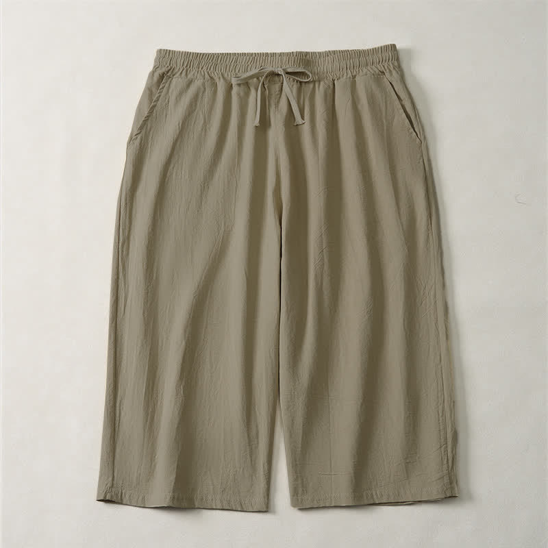 Buddha Stones Summer Casual Minimalist Drawstring Solid Capri Pants Men's Straight Leg Pants With Pocket - Tan - US/UK/AU44, EU54 (3XL) - image 0