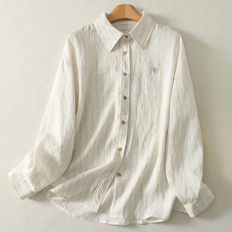 Buddha Stones Summer Casual Minimalist Button-Up Solid Women's Long Sleeve Shirts - Ivory - US8-10, UK/AU12-14, EU40-42 (2XL) - image 0