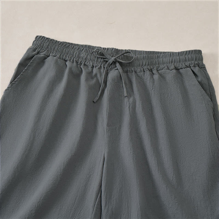 Buddha Stones Summer Casual Drawstring Solid Cotton Men's Shorts With Pockets - image 9