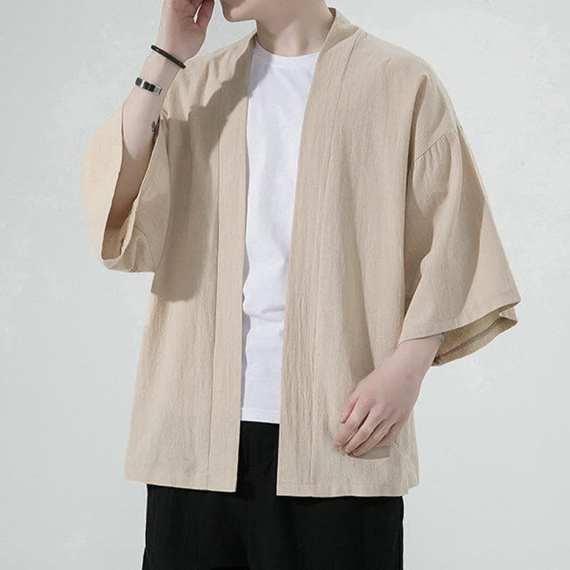 Buddha Stones Summer Casual Minimalist Solid Men's Kimonos - image 6