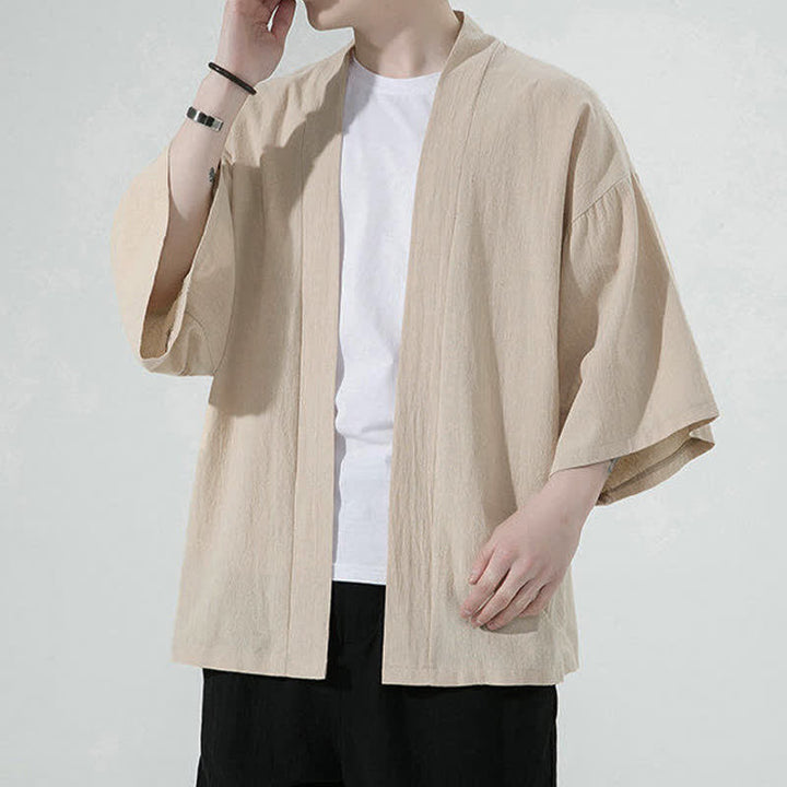 Buddha Stones Summer Casual Minimalist Solid Men's Kimonos - image 6