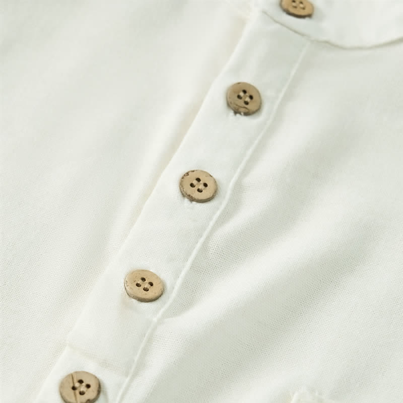 Buddha Stones Summer Casual Tang Style Mandarin Collar Solid Men's Short Sleeve Shirts With Pocket - image 28