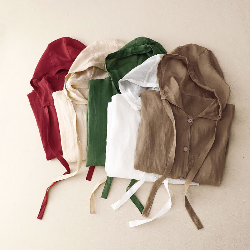 Buddha Stones Summer Casual Minimalist Button-Up Drawstring Solid Women's Long Sleeve Shirts With Pocket - image 11