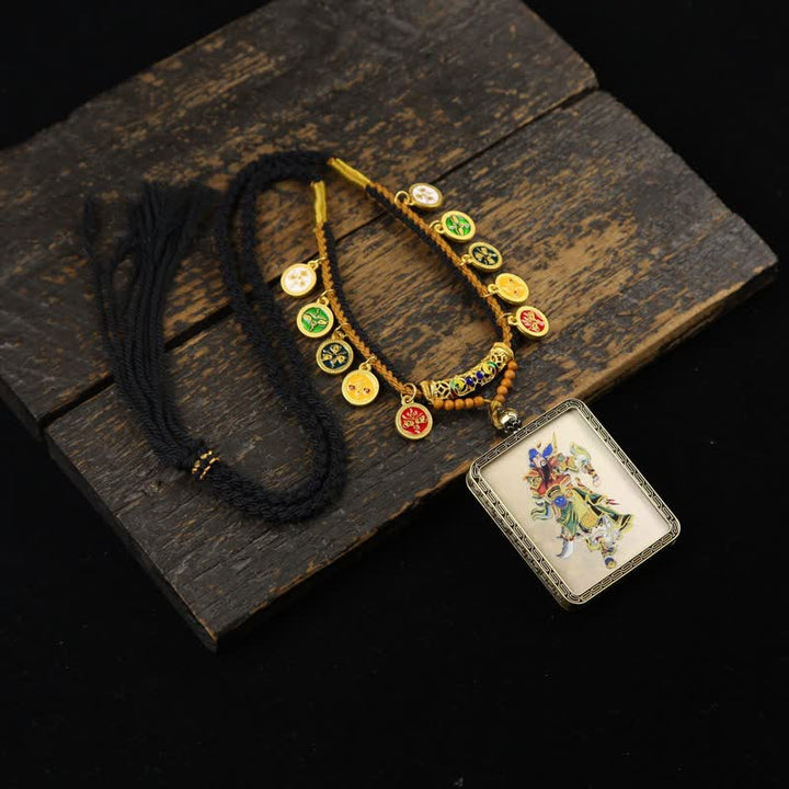 Buddha Stones Copper Lord Guan Protection Braided Tassel Thangka Necklace - Multicolor Lord Guan Thangka(Blue Hat Version) - image 15