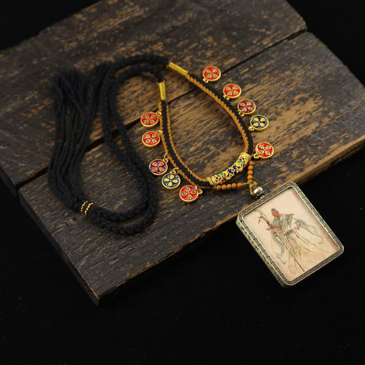 Buddha Stones Copper Lord Guan Protection Braided Tassel Thangka Necklace - Blue Armored Lord Guan Thangka - image 7