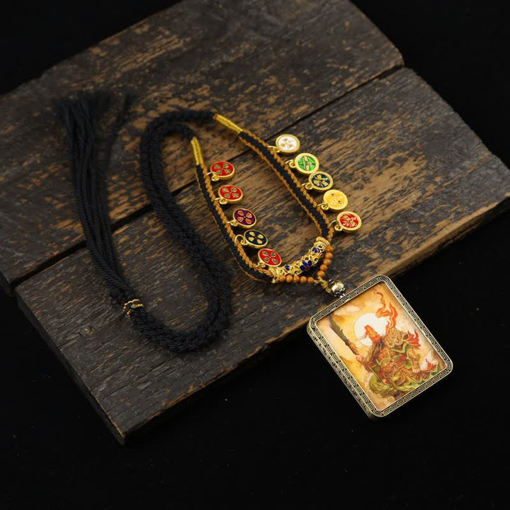 Buddha Stones Copper Lord Guan Protection Braided Tassel Thangka Necklace - Orange Full-body Lord Guan Thangka - image 13