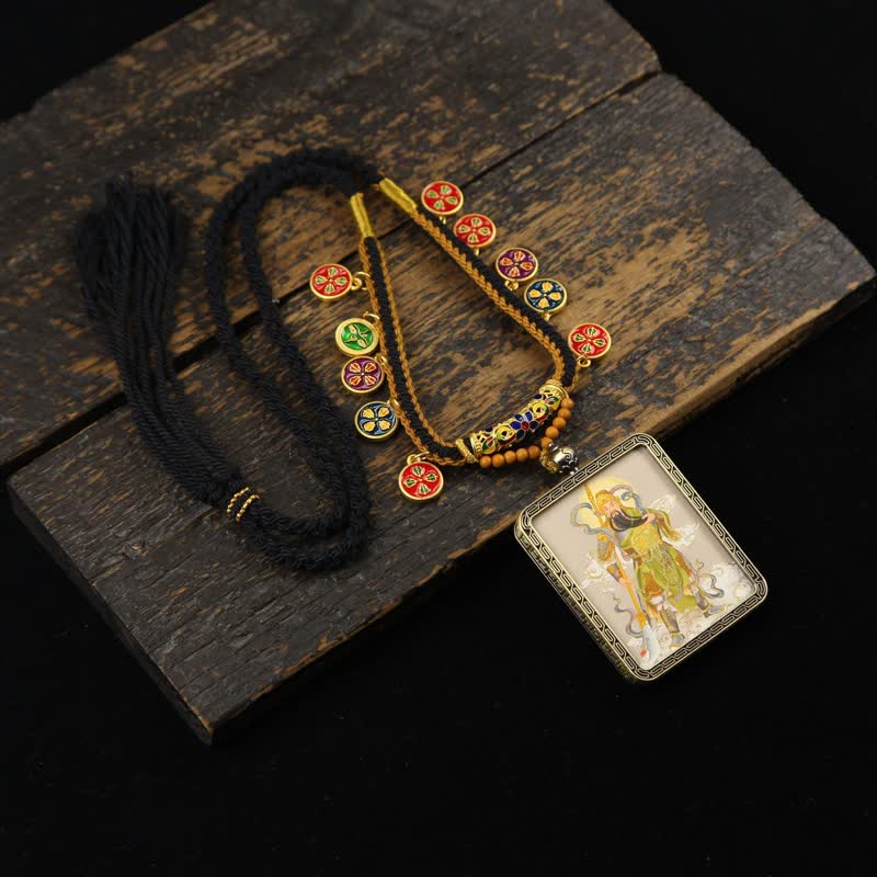 Buddha Stones Copper Lord Guan Protection Braided Tassel Thangka Necklace - Yellow Full-body Lord Guan Thangka - image 11