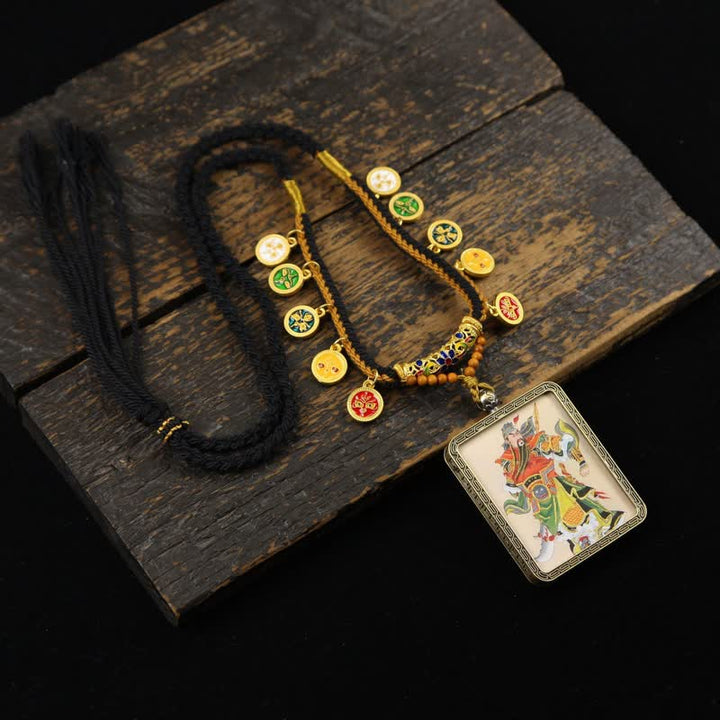 Buddha Stones Copper Lord Guan Protection Braided Tassel Thangka Necklace - Multicolor Lord Guan Thangka(Gray Hat Version) - image 21