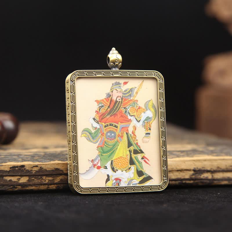 Buddha Stones Copper Lord Guan Protection Braided Tassel Thangka Necklace - image 22