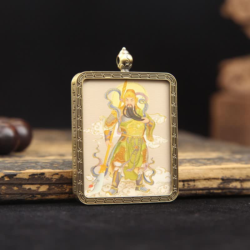 Buddha Stones Copper Lord Guan Protection Braided Tassel Thangka Necklace - image 12