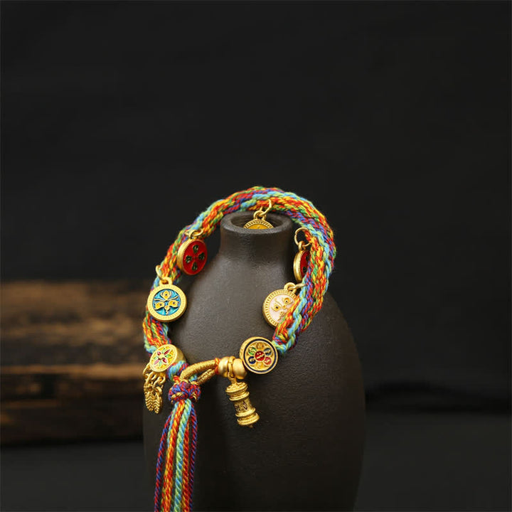 Buddha Stones Rainbow Braided String Om Mani Padme Hum Wisdom Tassel Bracelet - image 2