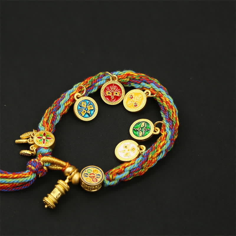 Buddha Stones Rainbow Braided String Om Mani Padme Hum Wisdom Tassel Bracelet - image 3