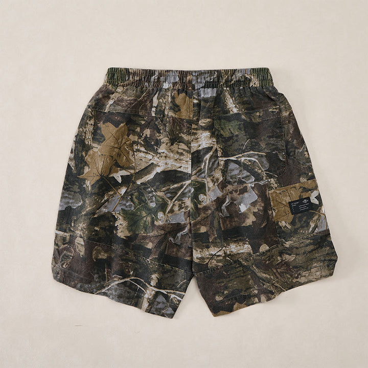 Buddha Stones Summer Casual Athletic Drawstring Camouflage Leaves Cotton Ramie Men's Shorts With Pockets - image 1