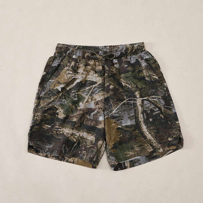 Buddha Stones Summer Casual Athletic Drawstring Camouflage Leaves Cotton Ramie Men's Shorts With Pockets - OliveDrab - US/UK/AU44, EU54 (4XL) - image 0