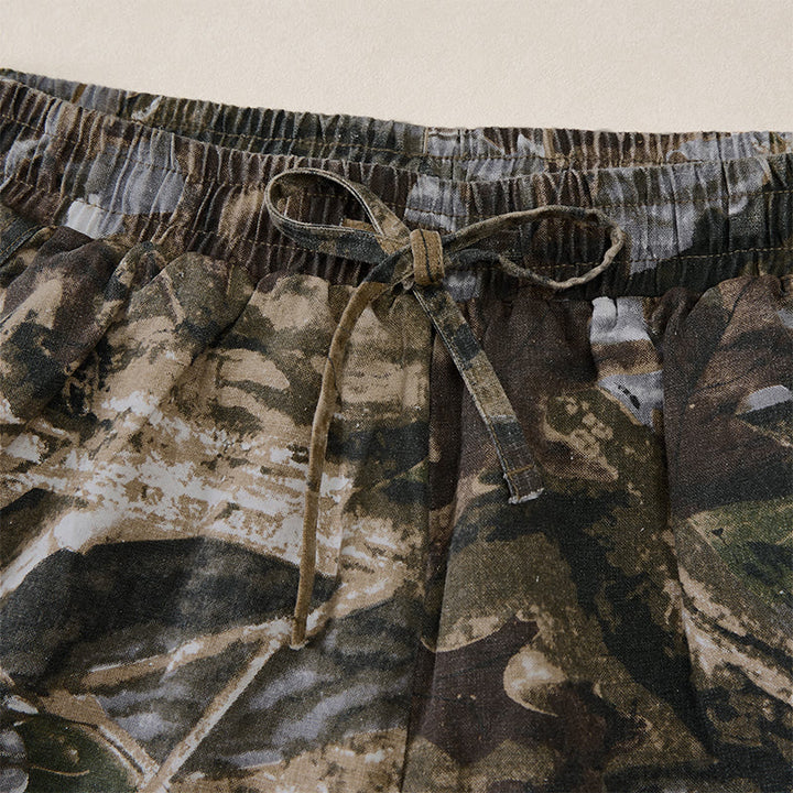 Buddha Stones Summer Casual Athletic Drawstring Camouflage Leaves Cotton Ramie Men's Shorts With Pockets - image 3