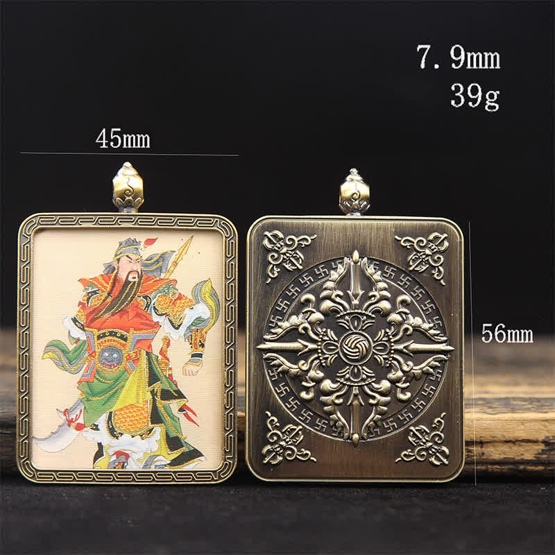 Buddha Stones Copper Lord Guan Protection Braided Tassel Thangka Necklace - image 25