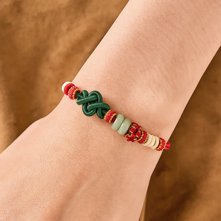 Buddha Stones Handmade Braided Ruyi Peach Blossoms Knot Jade Luck Adjustable Bracelet - image 4